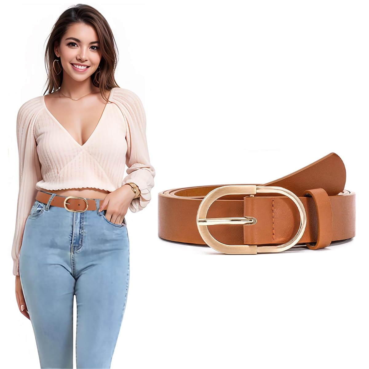 PALAY Waist Belt for Women featuring 40 in Adjustable Slim Fit with Gold Alloy Buckle | Brown PU Leather