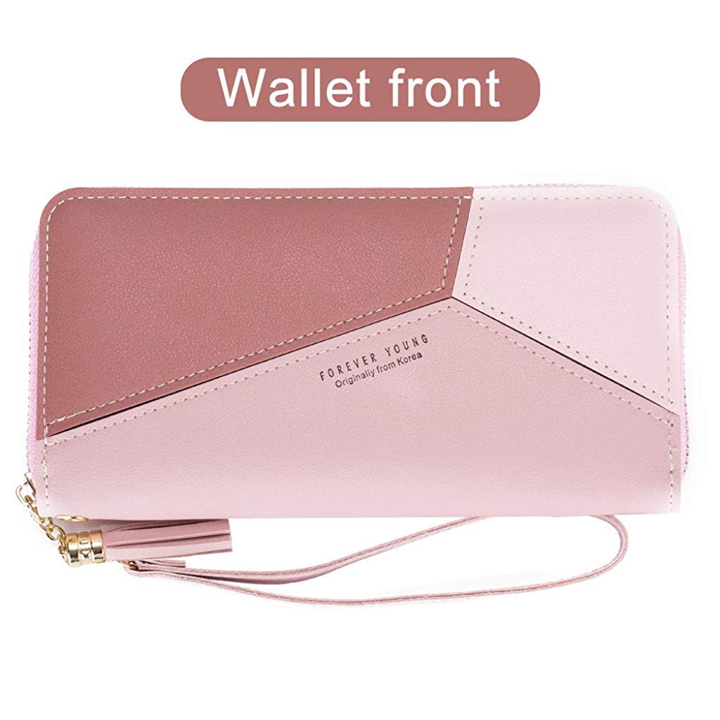 SANNIDHI® Women's Long Wallet Tassel PU Leather Multi- Slots Girls Zipper Coin Large Purse Wallet for Women(Pink)