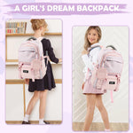 PALAY Girls Backpack for School and Travel featuring Multi Compartment Design | Pink Nylon 2 PCS Set
