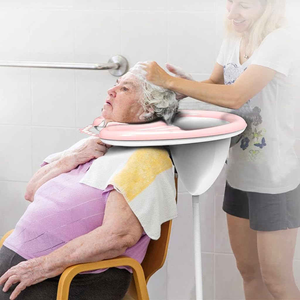 PALAY Inflatable Hair Washing Basin for Bedridden and Elderly with Drain Pipe and Adjustable Buckle