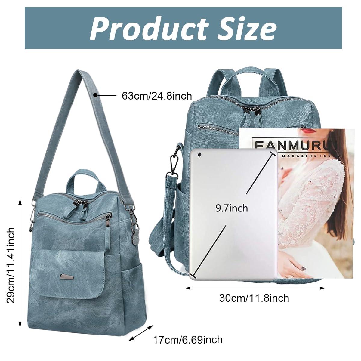 PALAY PU Leather Backpack for Travel featuring Reinforced Straps and Soft Blue Design