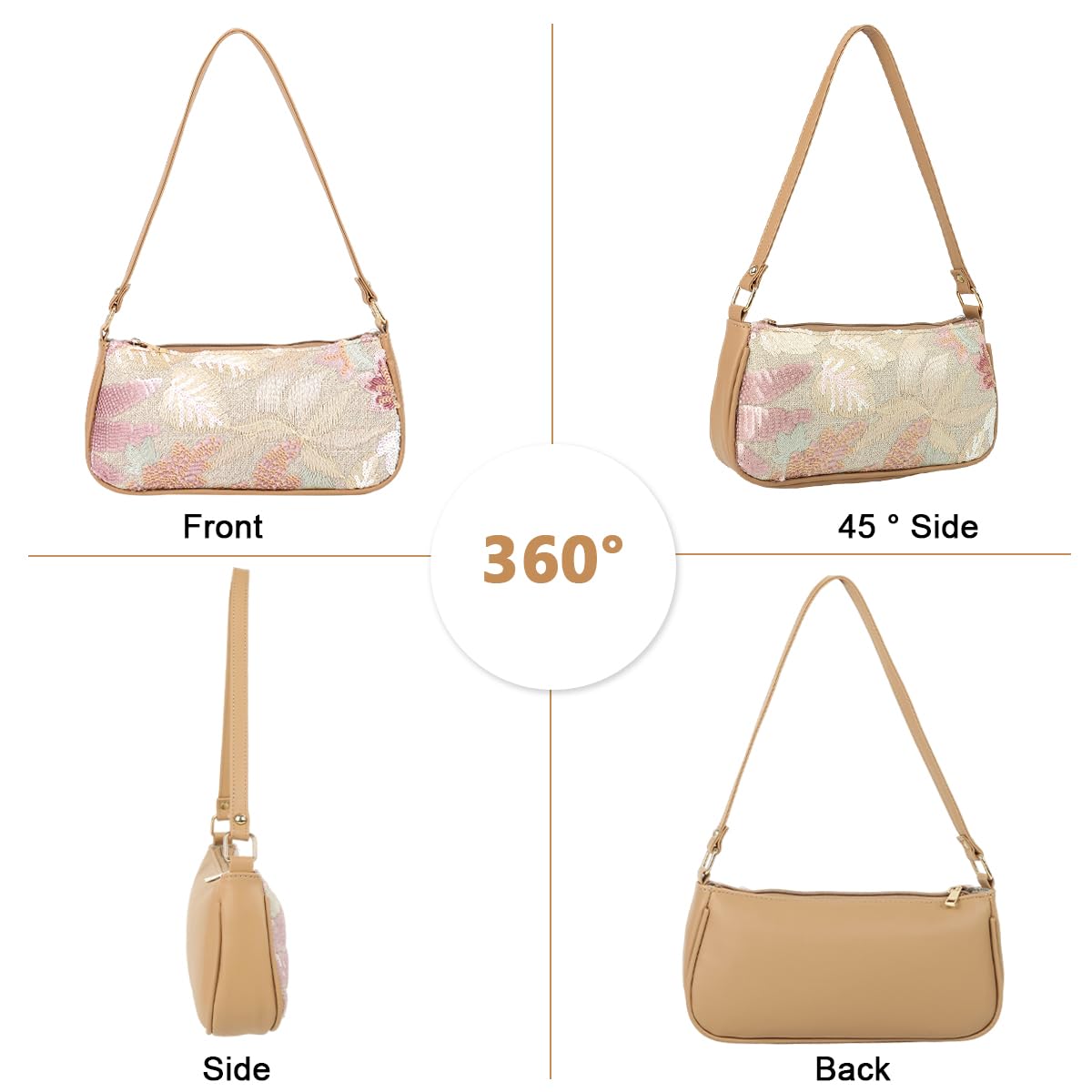 PALAY Shoulder Bag for Women with Beaded Floral Sequin Design 28x6x15cm | Elegant Evening Handbag