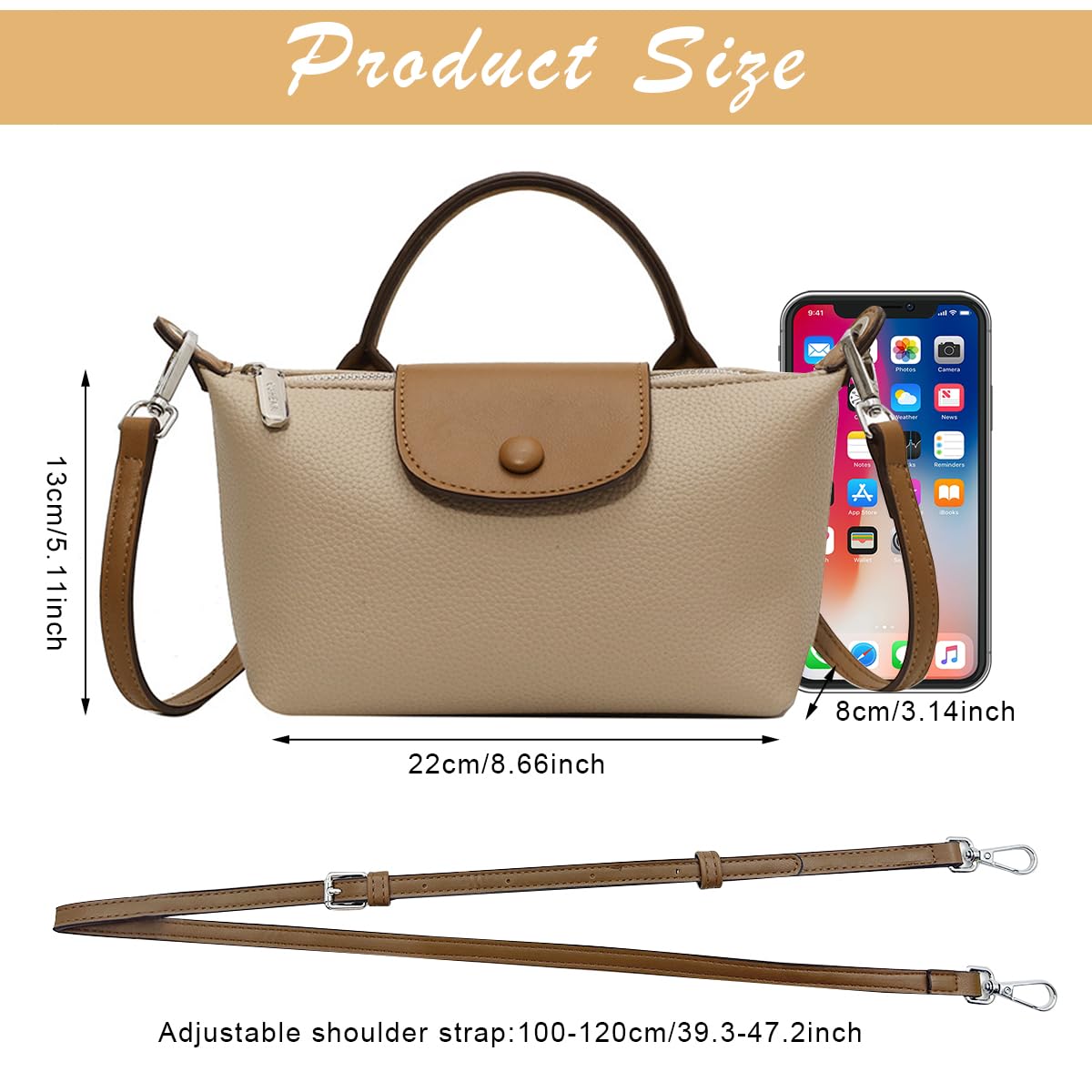 PALAY® Crossbody Bag Fashion PU Shoulder Bag Handbag with Removable Shoulder Strap Stylish Evening Bag Shoulder Sling Bag Small Messenger Bag Hobo Bag, Brown