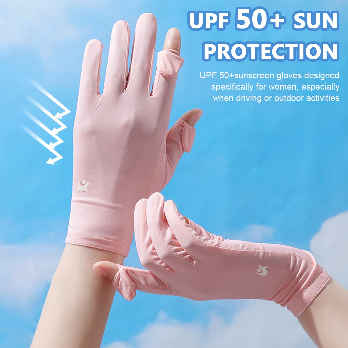 PALAY® Spandex Uv Sun Protection Gloves Women Non-Slip Touch Screen Gloves, Summer Ice Silk Cool Gloves, Outdoor Breathable Sun Gloves For Cycling Fishing - Pink