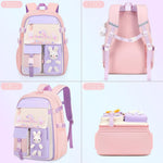 PALAY School Bag for Girls with Lunch Box and Pencil Case Set | Waterproof Pink Bunny Design