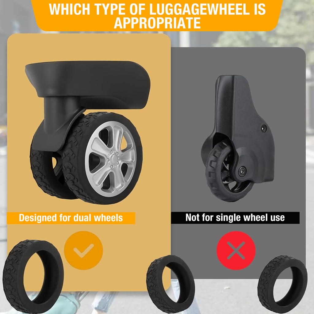 PALAY Luggage Wheel Protector Covers for Two Wheel Suitcases with Wavy Silicone Design | 8Pcs Black Set