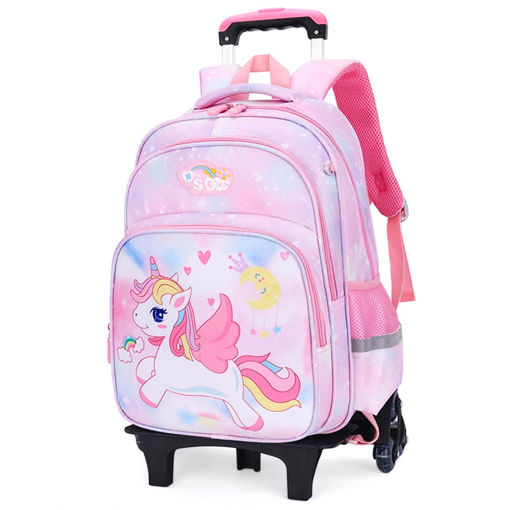 PALAY® School Bags for Girls Kids Unicorn Bags for Girls School Bags on Wheel Detachable Wheel Stand Gift School Bag for Girls Primary