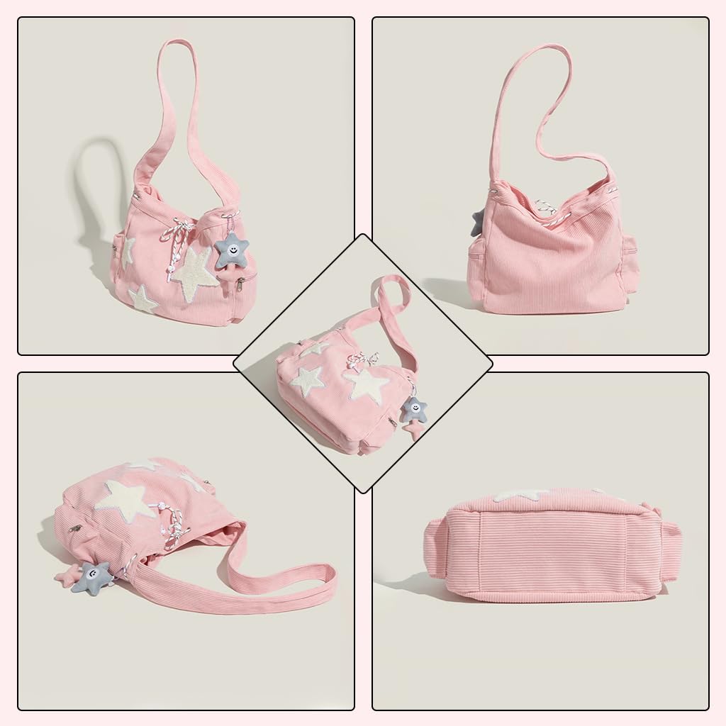 PALAY Crossbody Bag for Women with Adjustable Strap and 38x30x12cm Capacity | Pink Corduroy Y2K Style