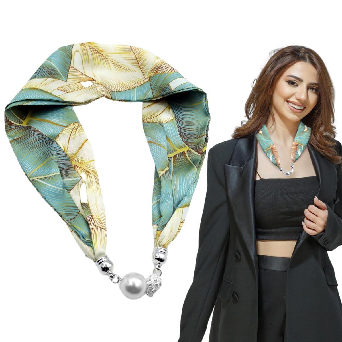 PALAY Neck Scarf for Women featuring Magnet Buckle with Golden Charms and Satin Silk-feel Fabric