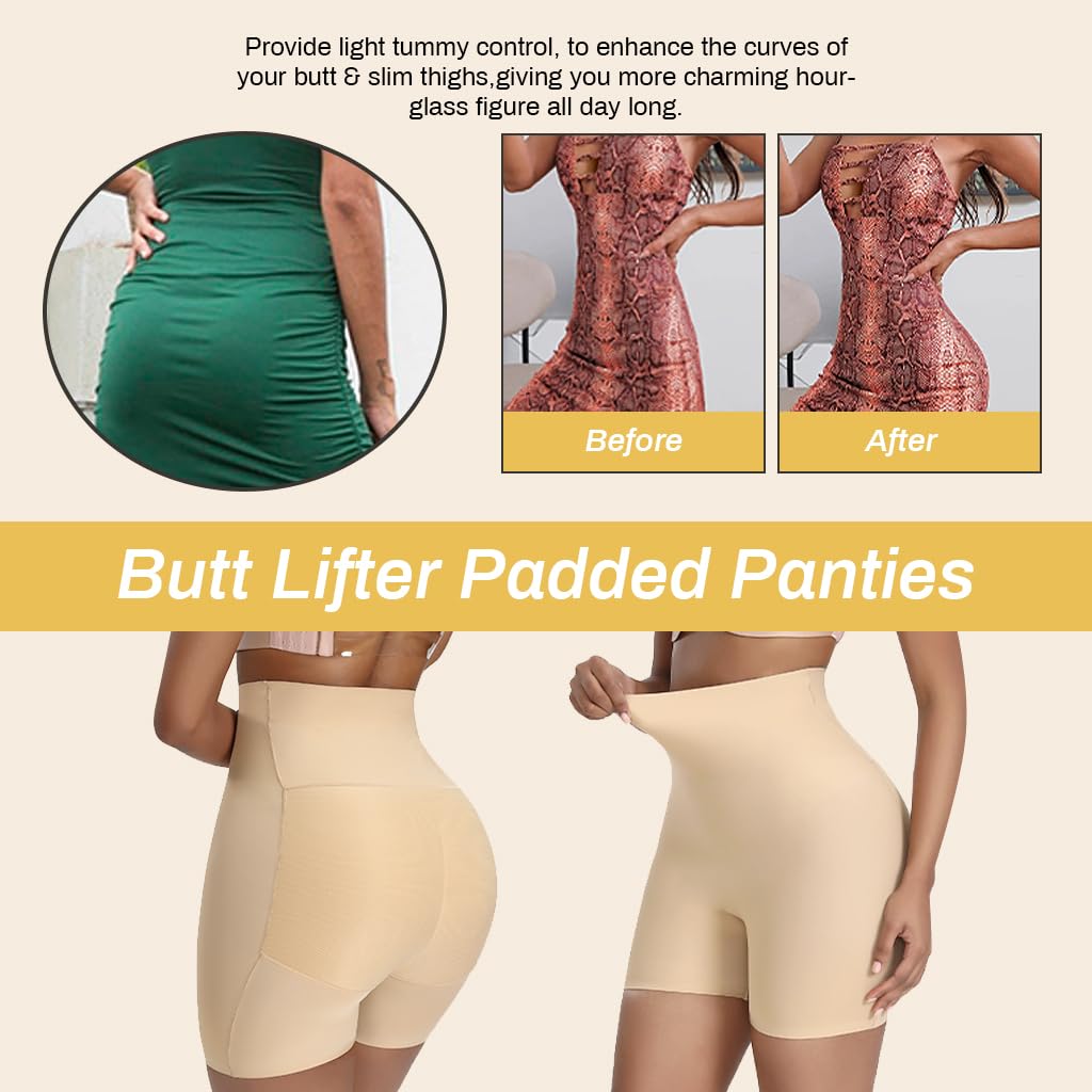 PALAY Butt Lifter Padded Underwear for Women with 3D Hip Pads and High Waist Control | Beige