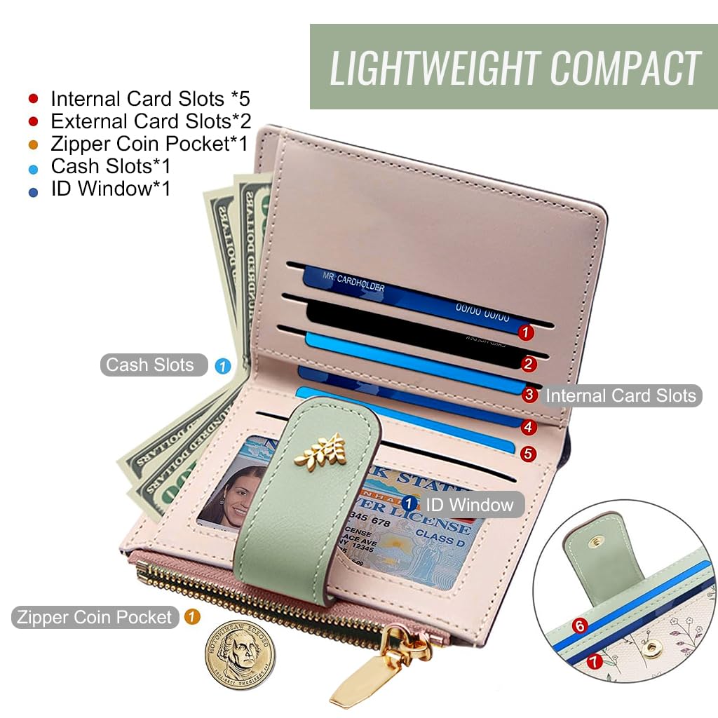 PALAY Small Wallet for Women with 9.2 x 11.5 cm Compact Design and Snap Button Closure | Floral PU Leather Purse with Card Slots and Coin Pocket