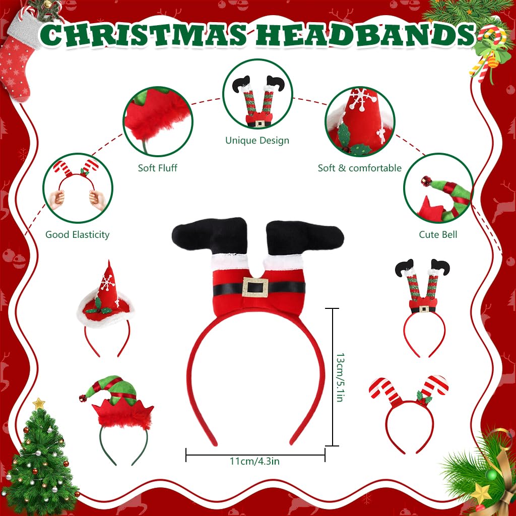 PALAY Christmas Headbands for Holiday Parties with Elf and Santa Designs 5Pcs Set