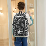 PALAY® Travel Backpack Casual Backpack Nylon Backpack School Students Backpack Lightweight Fashion Graffiti Print Black Backpack Outdoor Travel Backpack Laptop Backpack