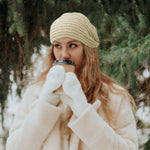 PALAY Turban Winter Cap for Women with Crochet Knit Design in Beige | Warm Acrylic Fabric