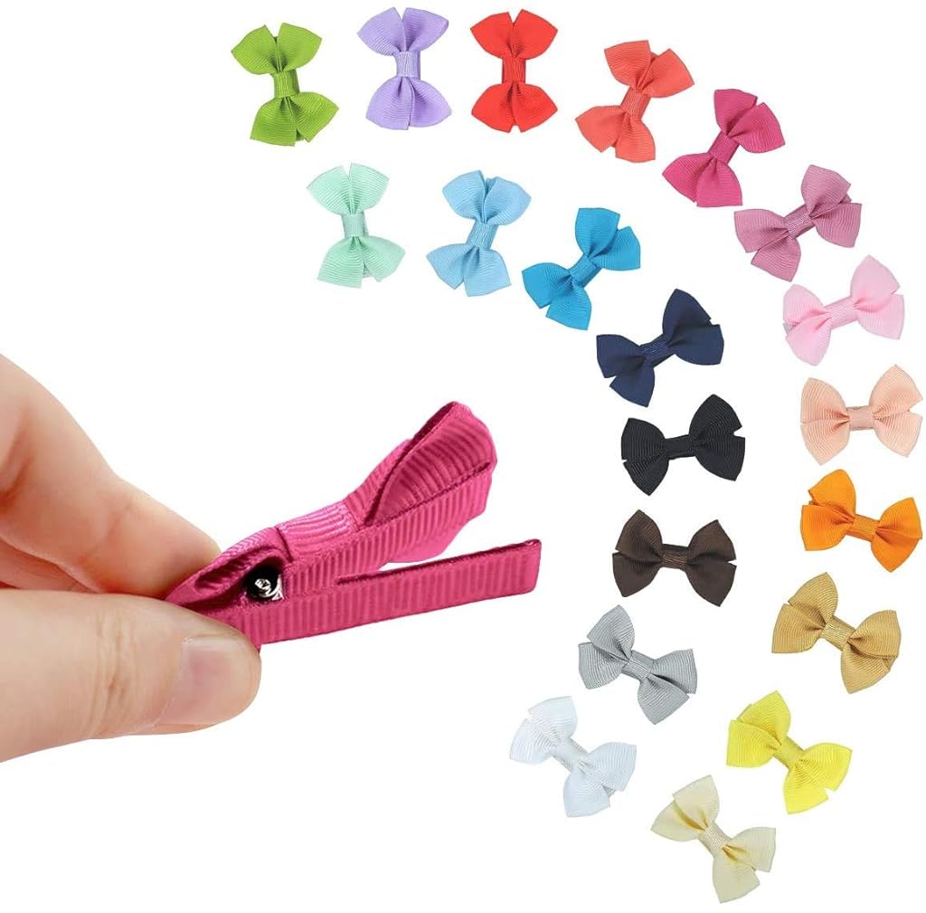 PALAY® 4pcs Elastic Daisy Bow Hair Bands & 20pcs Grosgrain Ribbon Hair Bow Clips Combo for Baby Girls, Handmade Multicolour Set for Newborns, Toddlers, DIY Craft, Gifting & Planners