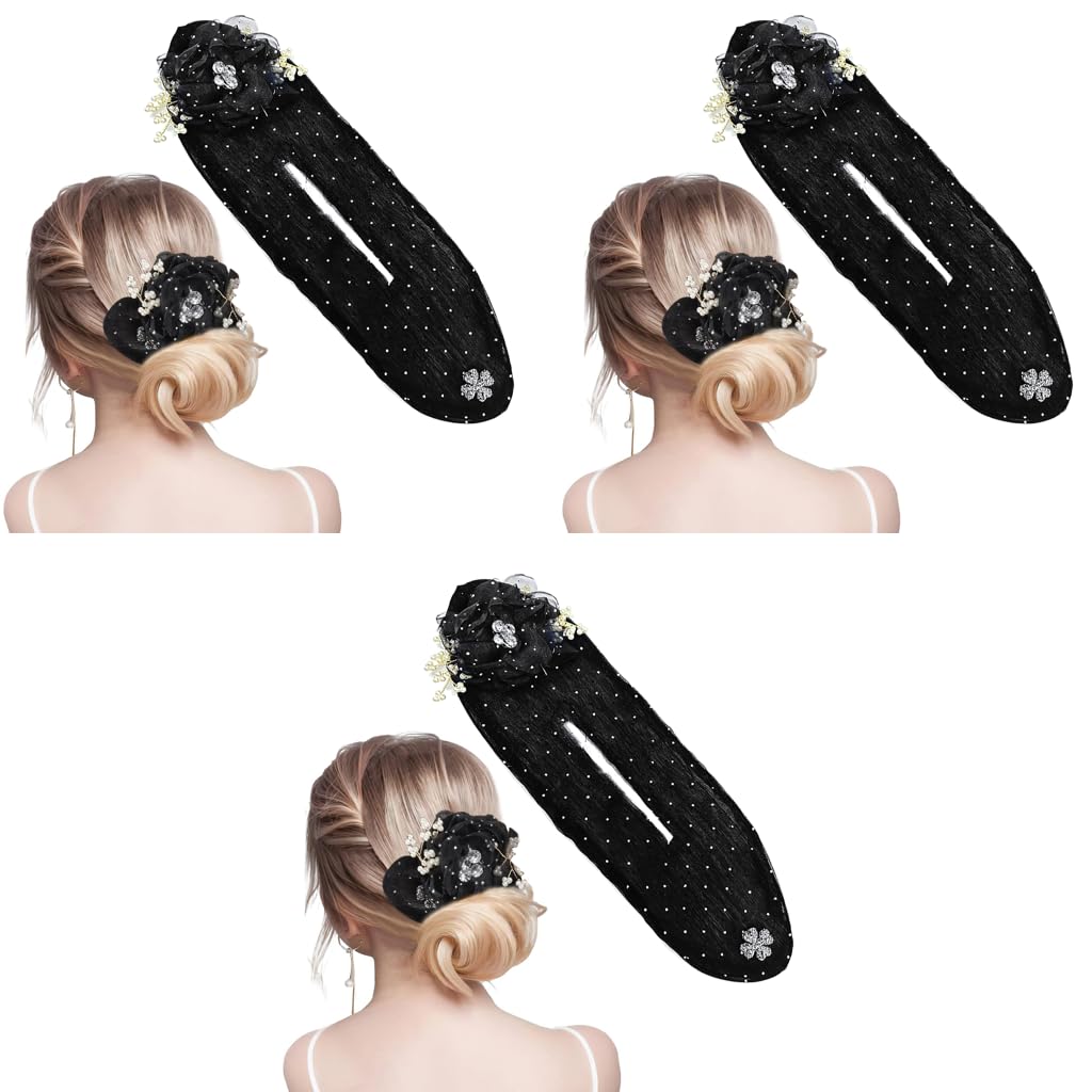 PALAY Hair Bun Accessories for Women with Flexible Foam Wire | Elegant Floral Pearl 3 PCS Set