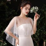 PALAY Pearl Shawl for Women featuring Tulle Lace and Pearls | Elegant White Wrap for Evening Dresses