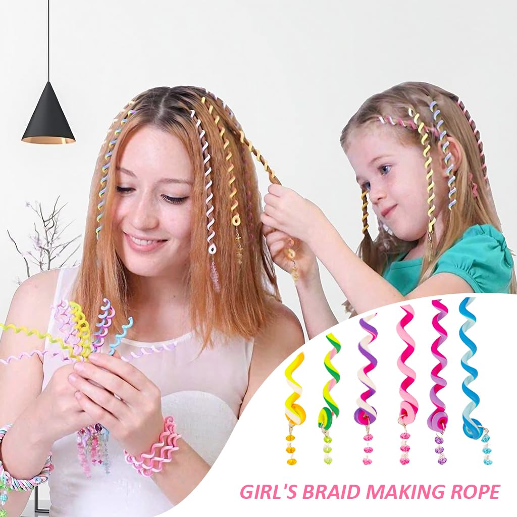 PALAY® 6Pcs Girls Hair Braiding Rope Hair Braids Makers Hair Accessories Flawless Hair Braids Makers 10Inches Elastic Spiral Beads Charms Braids Makers Easy Hair Braids Twister Hair Styling Tools