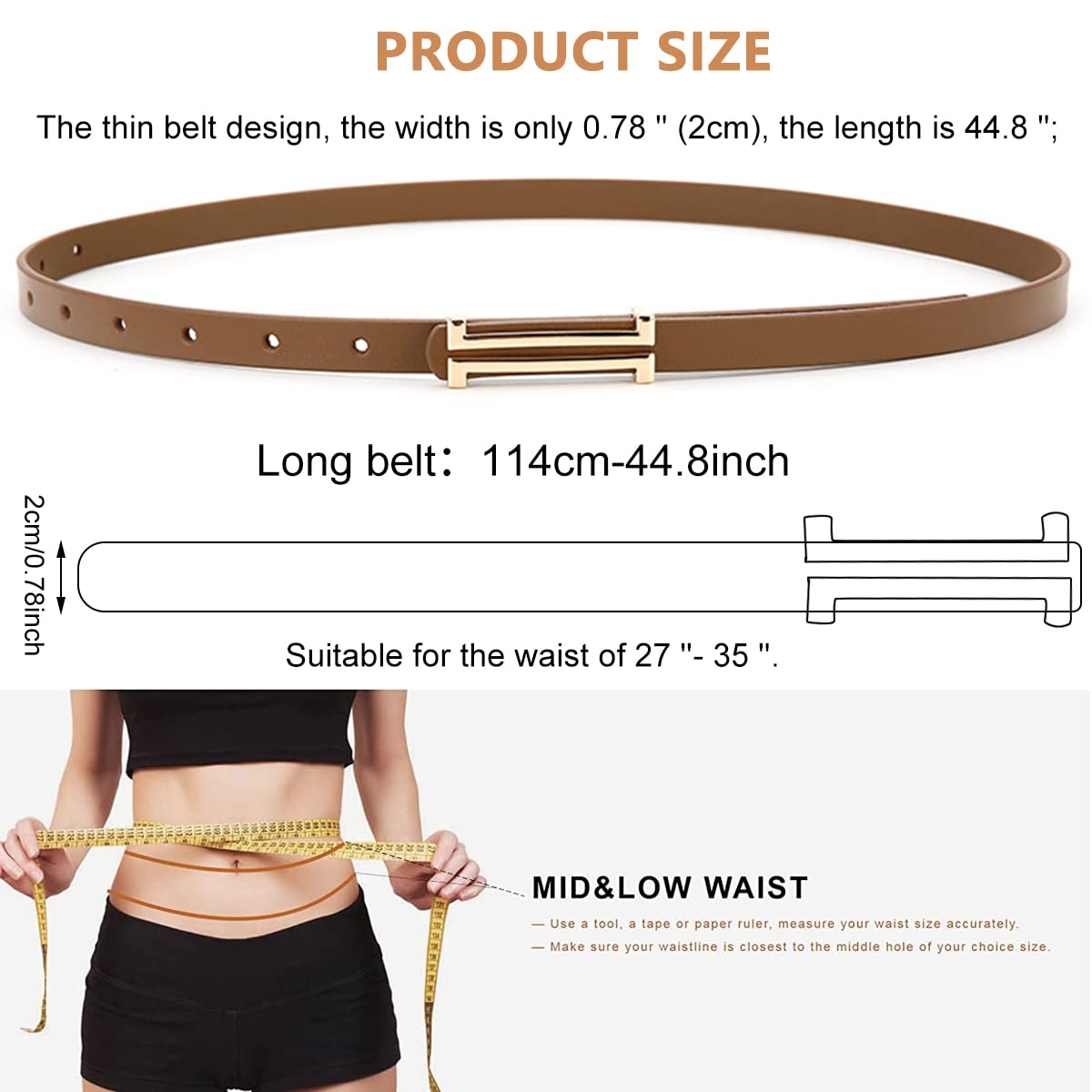 PALAY® Fashion Belt for Women, PU Leather Belts for Women, Stylish Simple Metal Buckle Waist Belt for Dress Blouse Blazer, Brown