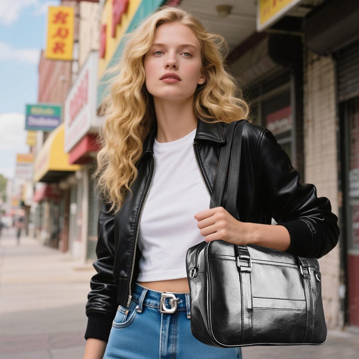 PALAY Tote Bag for Women featuring 32x10x23cm size and stand feet | black PU leather crossbody