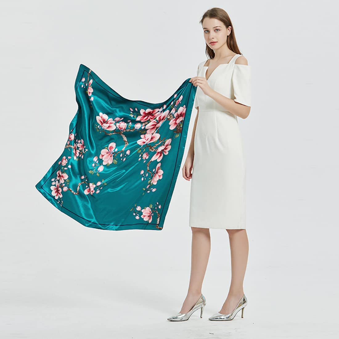 PALAY Women Satin Scarf for Daily Wear featuring 35x35 in Square Design and Silk Feel Fabric