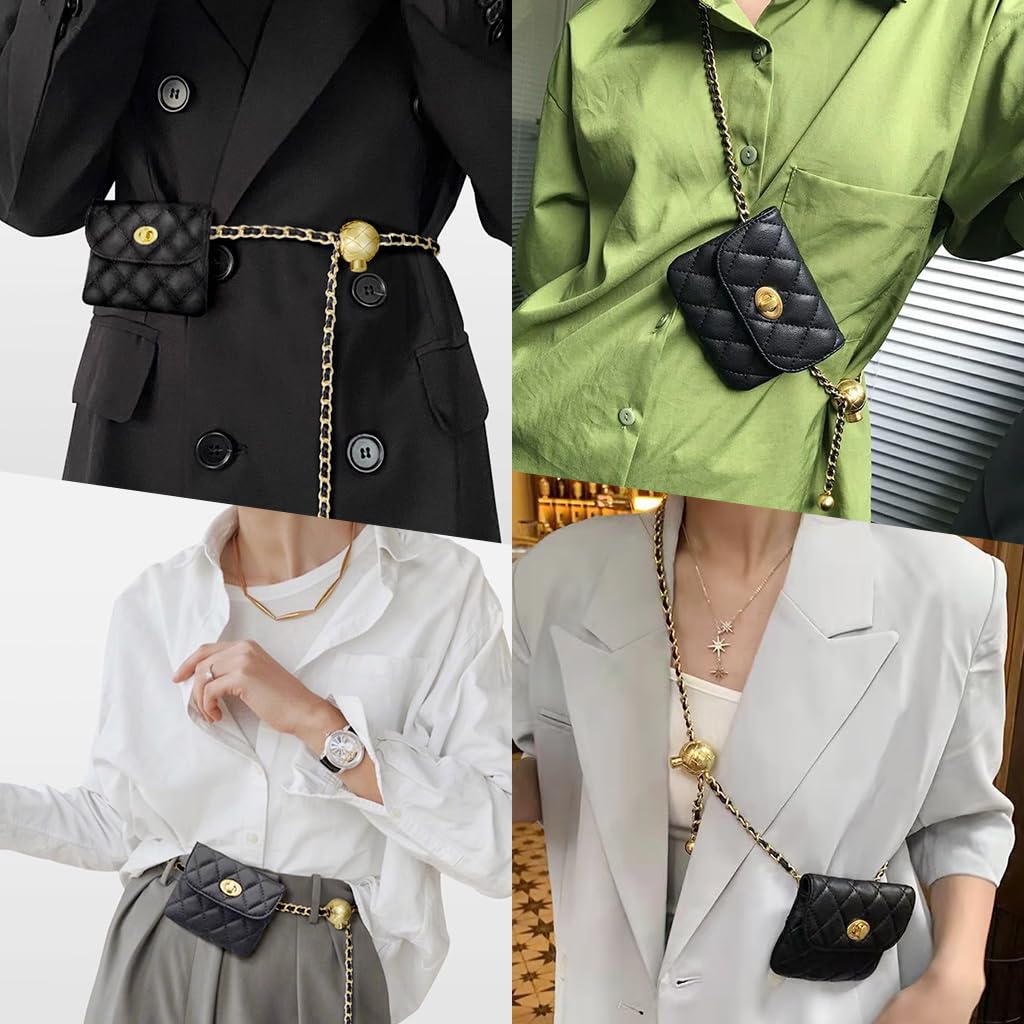 PALAY Mini Black Fanny Bag with Detachable Chain Belt featuring PU Design 11x9cm | Chic Gift for Women