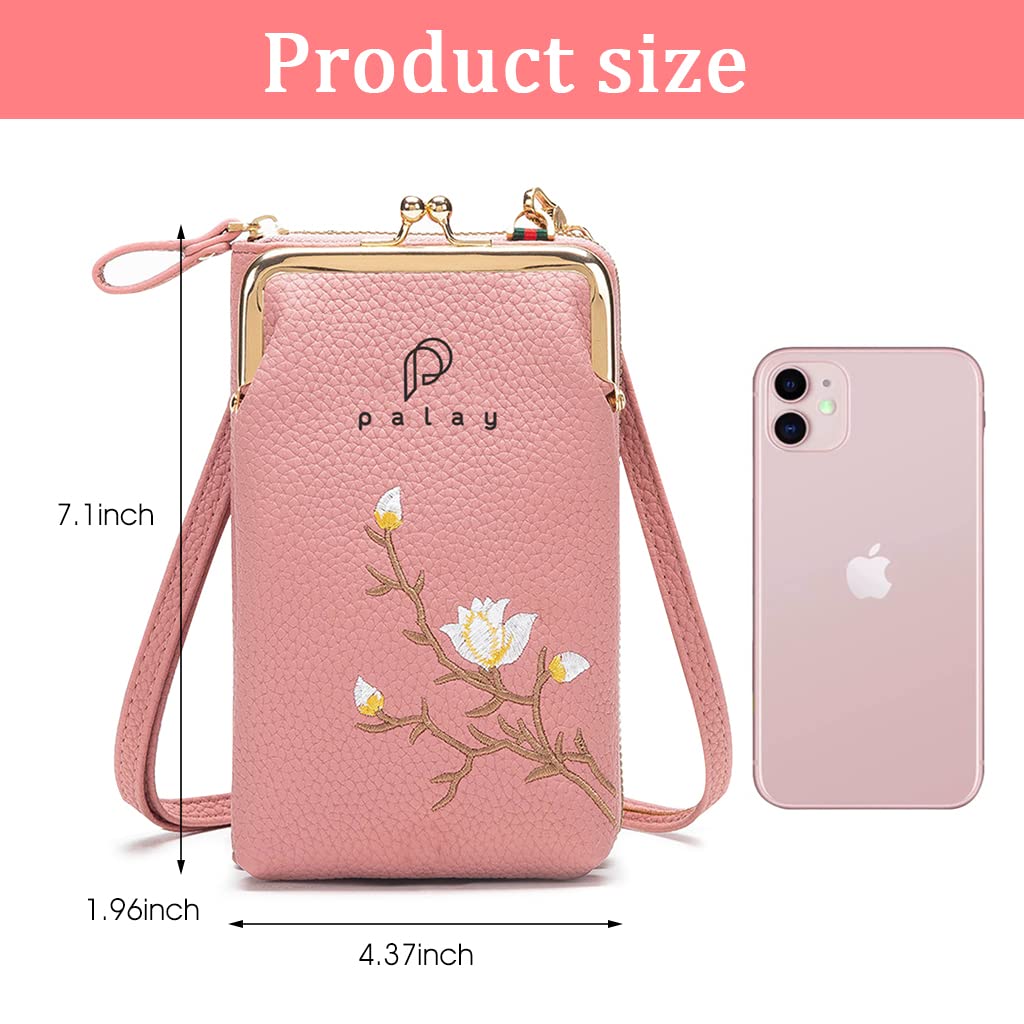PALAY Women Mini Crossbody Phone Bags for Everyday Use with 6 Card Slots and Smooth Zippers | Pink and Black PU Leather Set