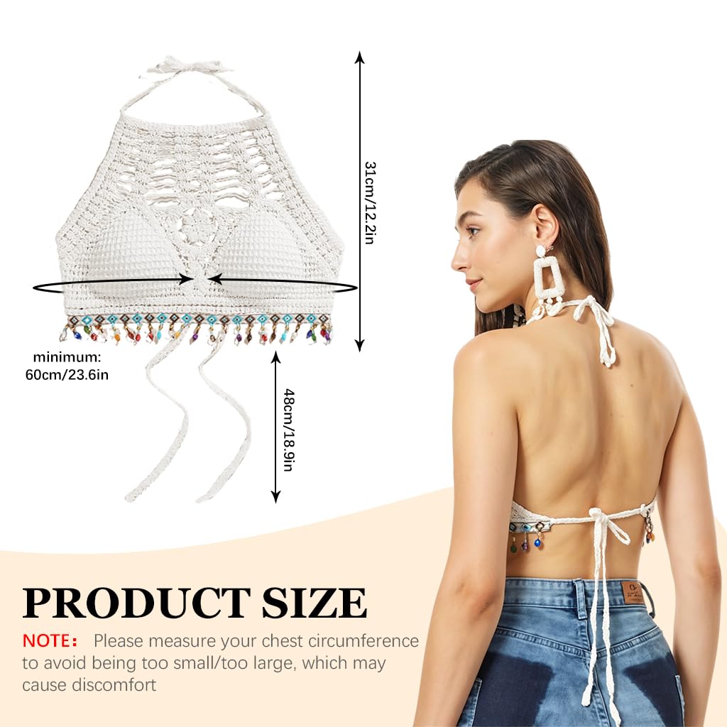 PALAY Women’s Crochet Halter Top for Summer Beachwear featuring Tie Back and Fixed Bra Pads