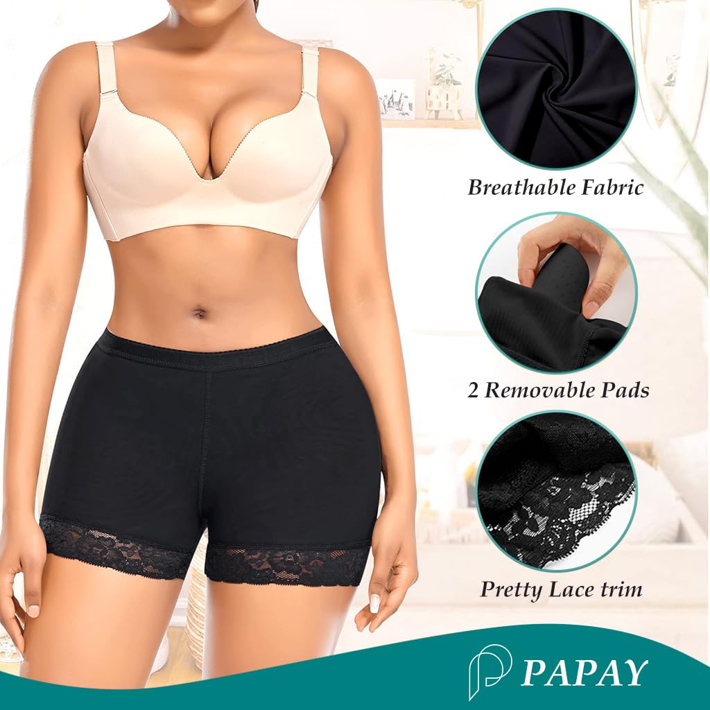 PALAY Padded Underwear Women for 34–36 in Waist featuring Seamless Butt Lifter Pads | 2PCS Black