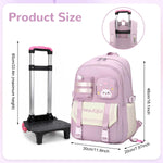 PALAY Pink Cat Trolley School Backpack with Wheels 2-in-1 Rolling School Bag
