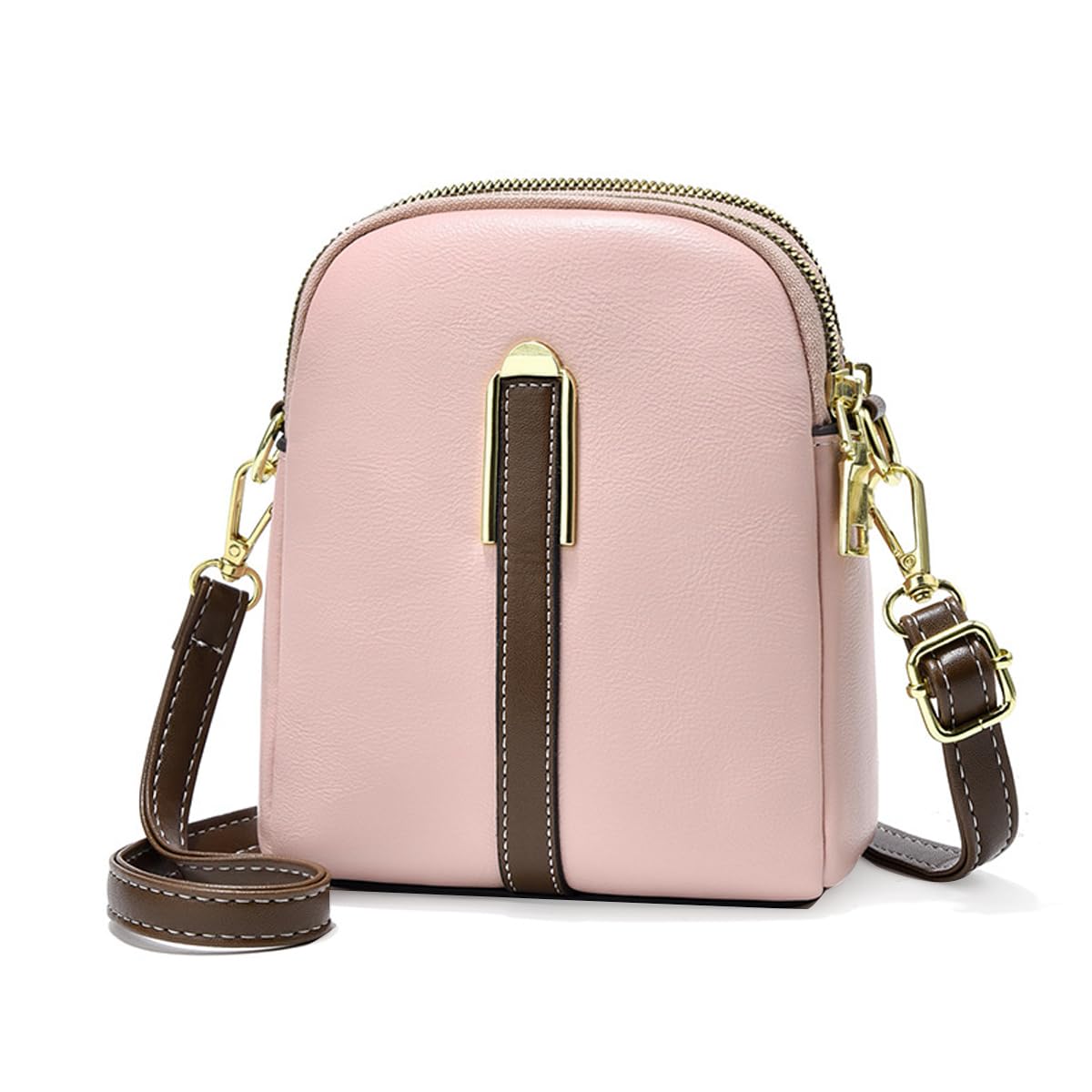 PALAY® Sling Bag Stylish PU Women Crossbody Bag Phone Bag Double Layer Daily Bag with Detachable Shoulder Belt Casual Shoulder Bag with Zipper Pouches Gift for Women, Pink