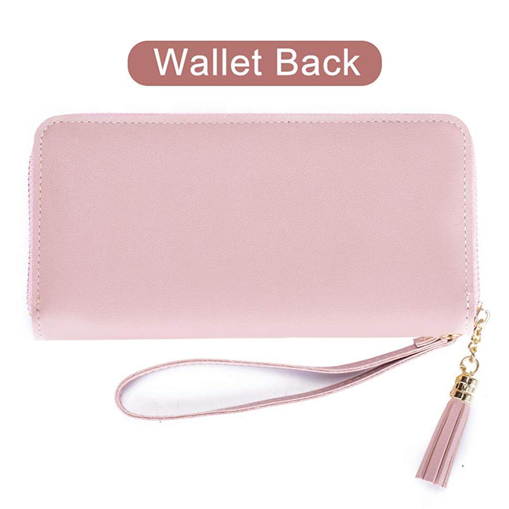 SANNIDHI® Women's Long Wallet Tassel PU Leather Multi- Slots Girls Zipper Coin Large Purse Wallet for Women(Pink)