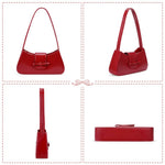 PALAY Shoulder Bag for Women with Bow Charm and Dual Closure 27x14cm Glossy Red Purse
