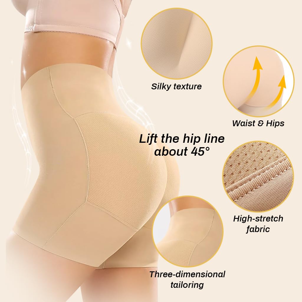 PALAY® Butt Lifter Padded Underwear for Women Hip Pads Enhancer Shapewear Shorts Seamless Tummy Control Panties Shaper Fake Pad, M, Beige