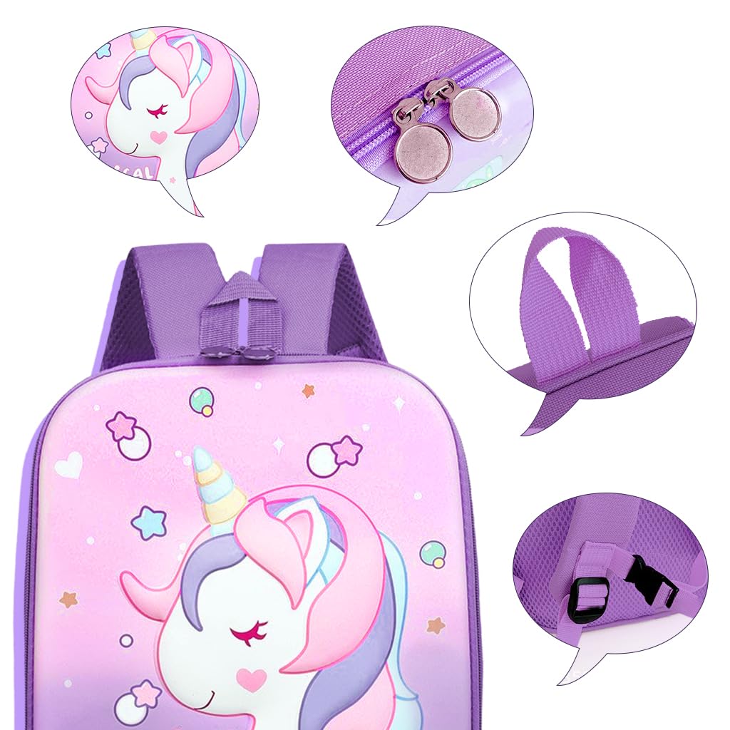 PALAY Kindergarten Backpack for Girls with 26x32 cm Size and Padded Straps | Purple Waterproof Unicorn Design