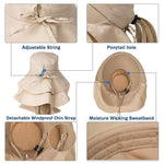 PALAY Women Wide Brim Sun Hat for Summer with 4.7 in Brim & Ponytail Hole | Khaki UV Protection