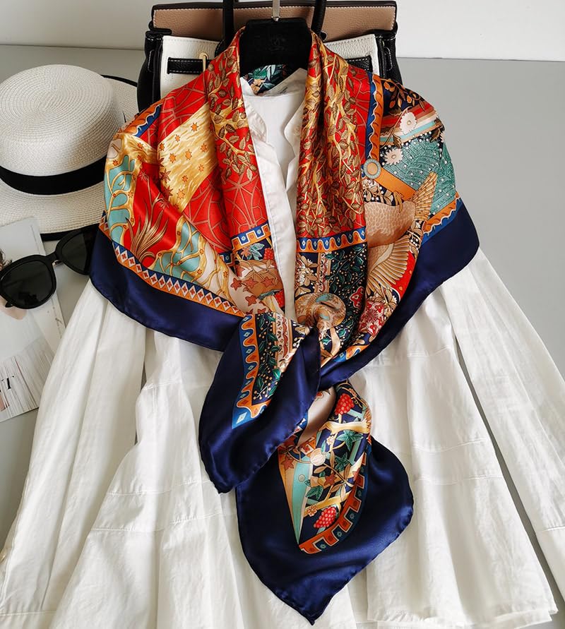 PALAY® Satin Scarf for Women Square Silk Feeling Head Scarf Shawl Waps Comfy Polyester Hair Wrapping Scarves for Women Girls - 43.5×43.5 In (Tree of Life Prints)