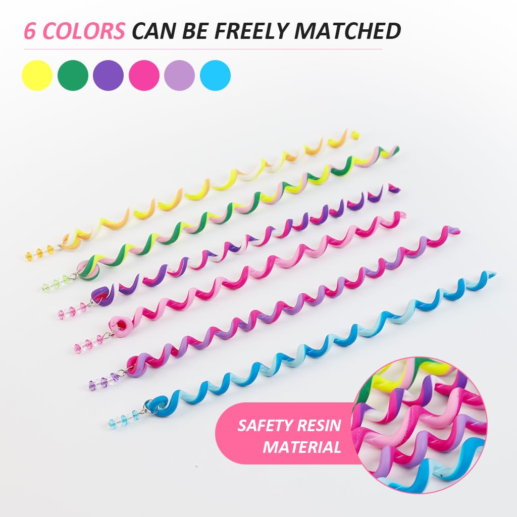 PALAY Spiral Hair Braids Makers 6Pcs 10in with Beaded Charms for Girls Kids Party | Easy Styling Accessories