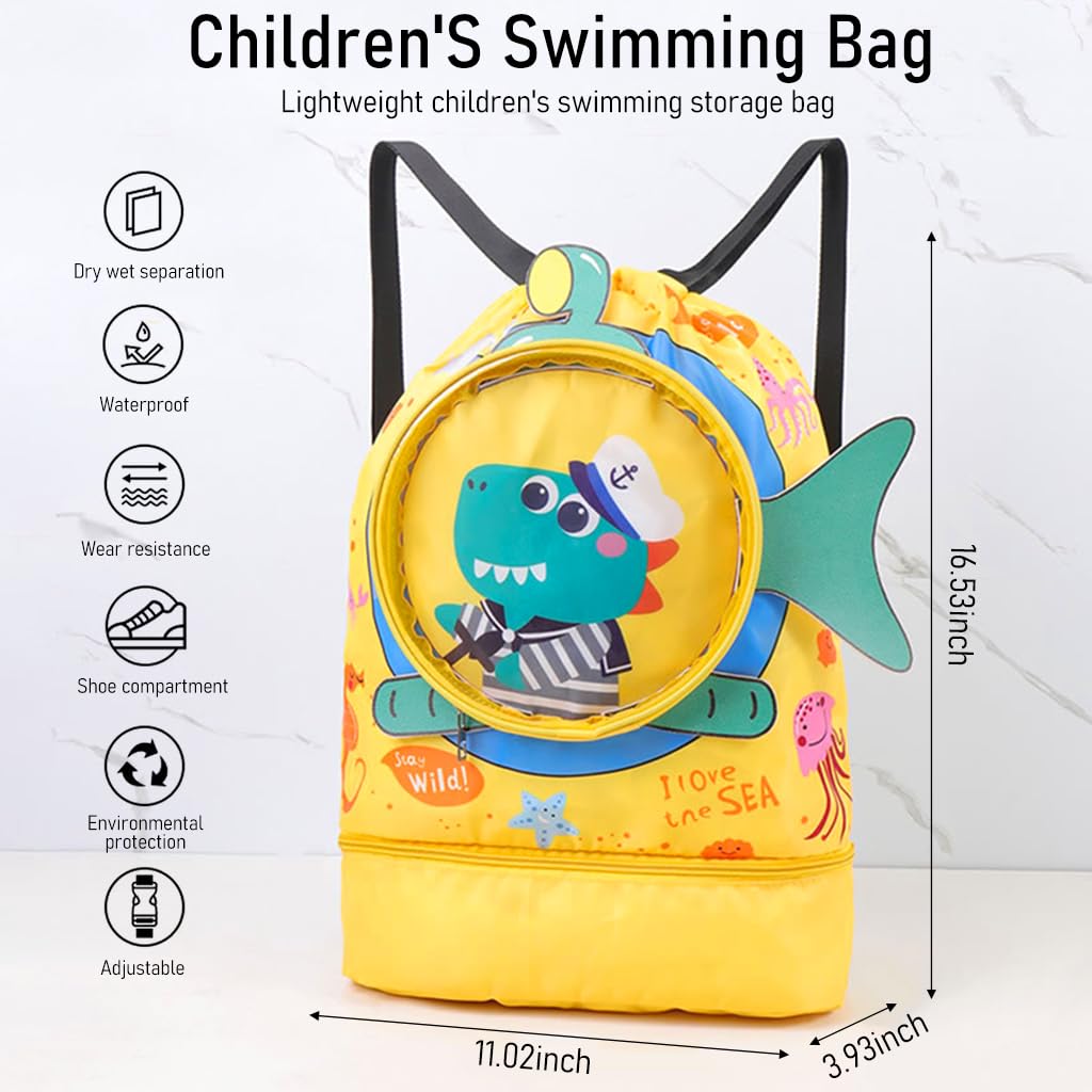 PALAY Swimming Bag for Kids with Wet Dry Separation and Drawstring Closure | Waterproof Yellow Backpack