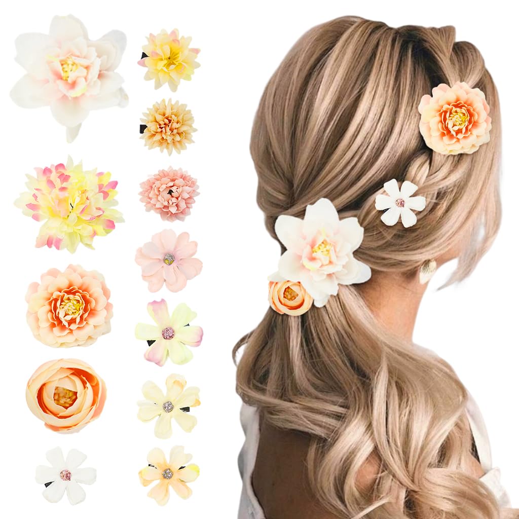 PALAY® 12 Pieces Flower Hair Clip Rose Hair Clips Hair Barrettes for Women Flower Hair Accessories Boho Bride Claw Clip Hairpin Brooch Pin Headpiece for Girls