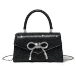 PALAY® Hand Bags for Women Stylish Black Glitter Bow Small Party Purse for Women Clutch with Detachable Chain Sparkling Elegant Bridal Crossbody Bag Cocktail Prom Evening Woman Handbags