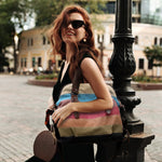 PALAY Canvas Tote Bag for Work and Travel with Removable Shoulder Belt 36x12x37 cm | Stripy Print