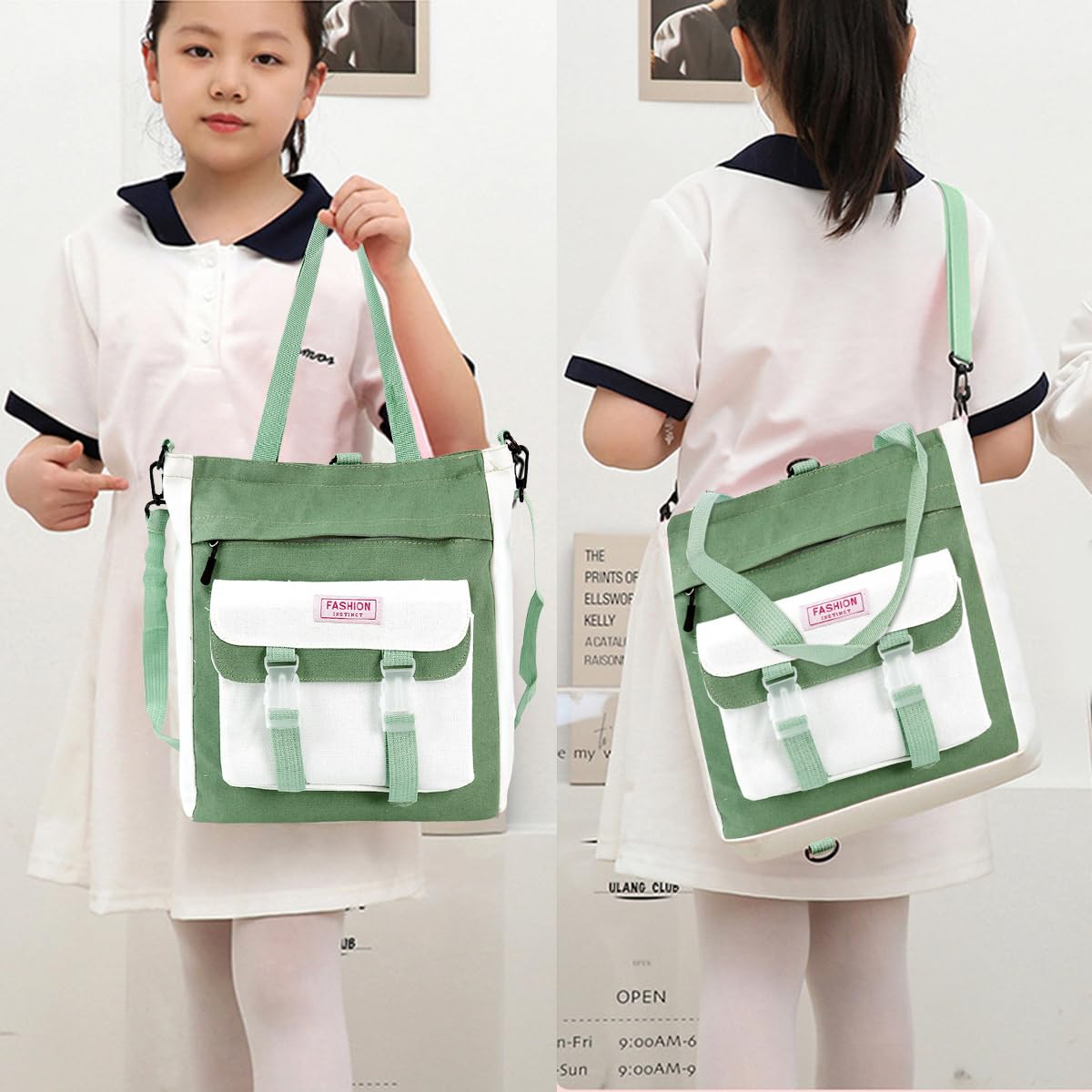 PALAY Tote Bag for College with Adjustable Backpack Straps and Easy Access Pouch 29x33cm