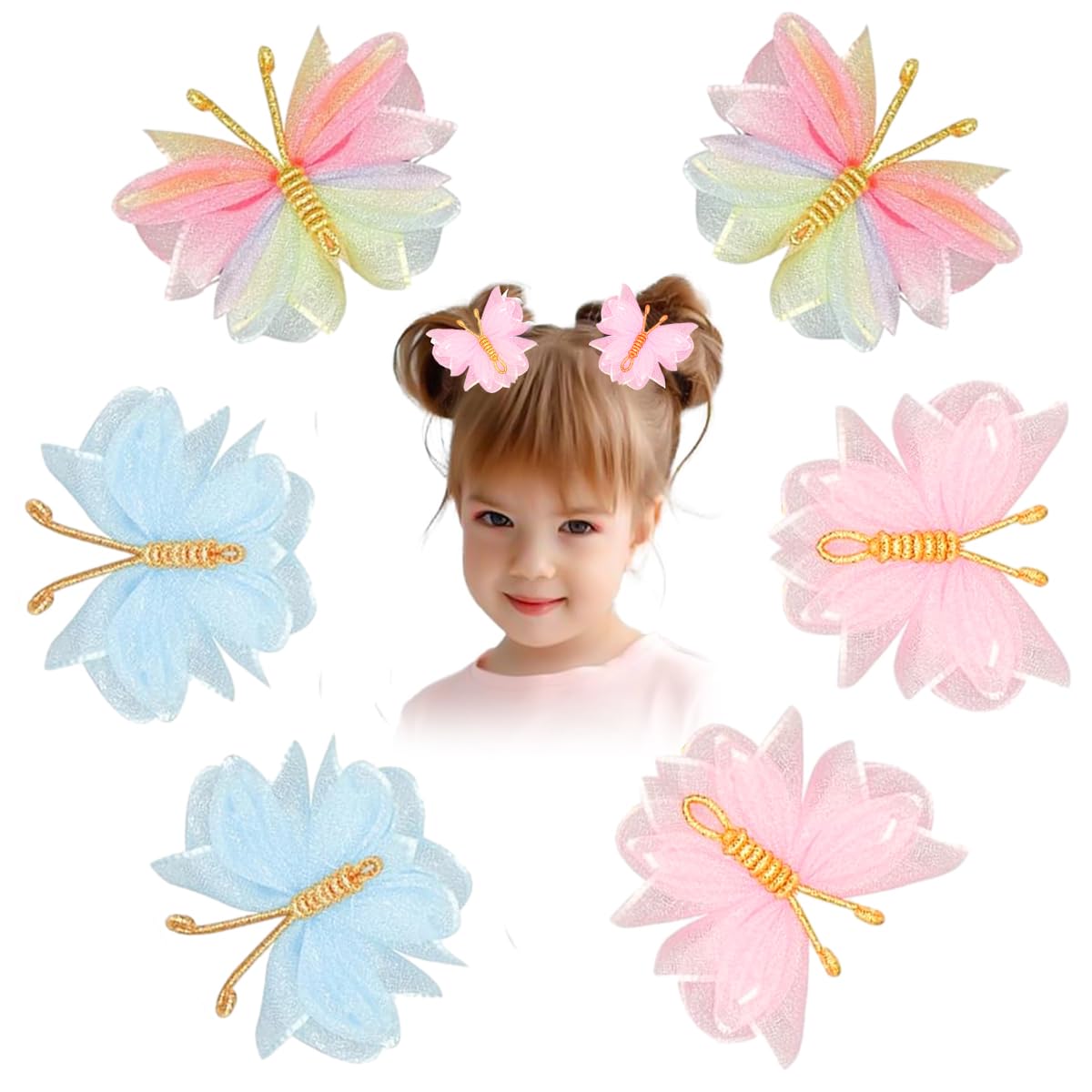 PALAY Hair Bows for Kids Girls featuring 6 Butterfly Clips 2 in each | Colorful Accessory Set