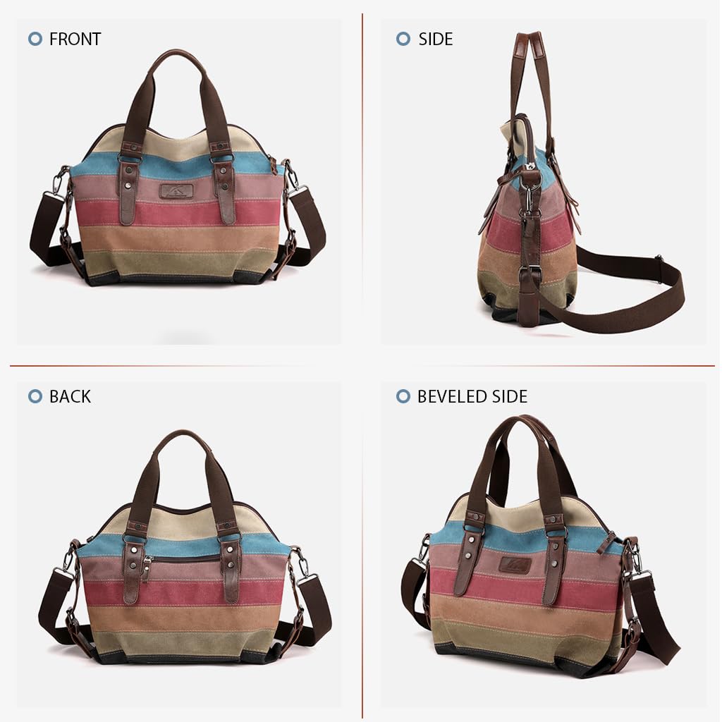 PALAY Canvas Tote Bag for Work and Travel with Removable Shoulder Belt 36x12x37 cm | Stripy Print