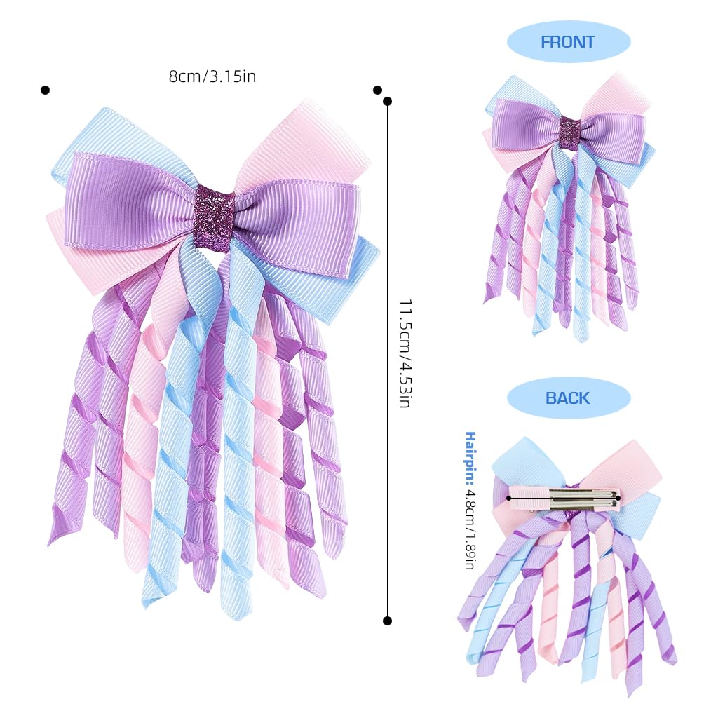 PALAY Ribbon Bow Hair Clips for Girls featuring Curly 3 in Design and Purple Ribbon | 2pcs Set