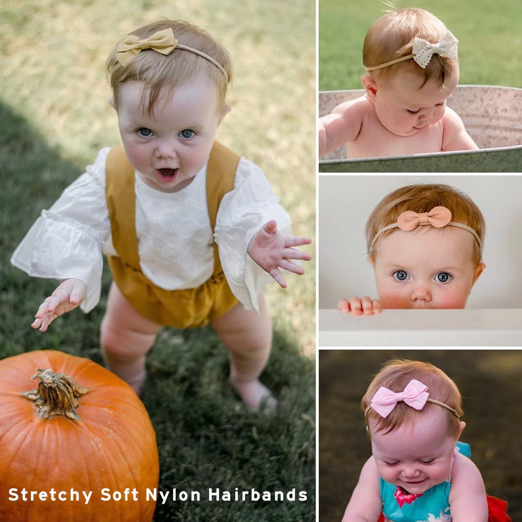 PALAY Bow Hair Bands for Babies with Soft Stretchy Nylon Design | 10pcs Cute Headbands