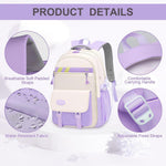 PALAY Girls School Backpack for Daily Use with Stationeries Storage Layer and Padded Straps | 32x22x46cm Waterproof Nylon Purple Bag