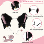 PALAY® Cat Ears Headband Choker Set Women Girls Cosplay Plush Furry Ears Hair Band with Bell & Punk Fashion Choker Kit for Fancy Dress Party Performance Halloween