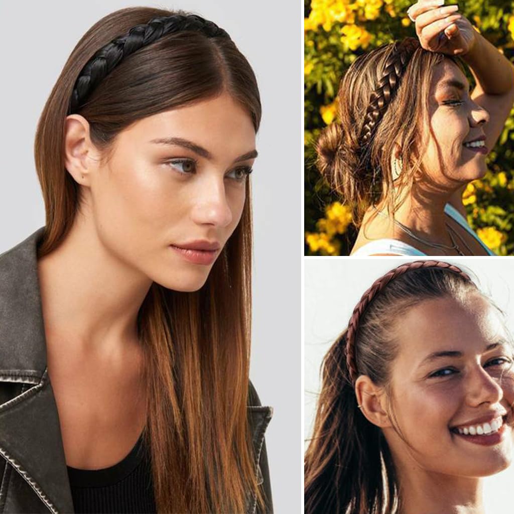 PALAY Braided Hair Band for Women featuring Secure Tooth Grip and 3 Color Set | Comfortable Synthetic Headband for Stylish Hairstyles